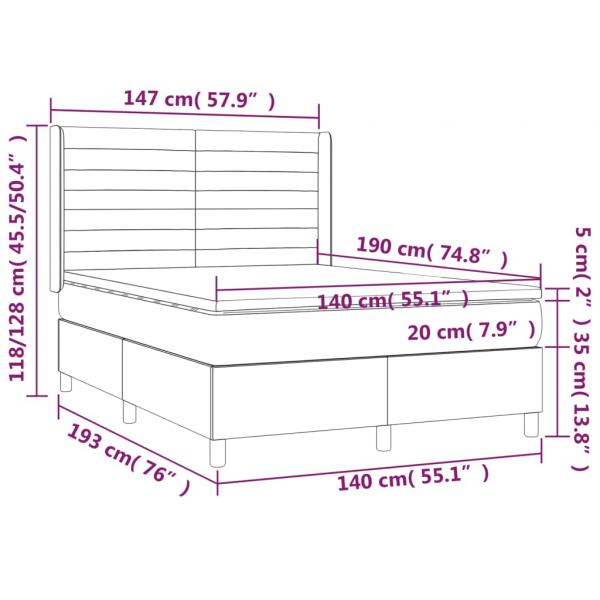 Boxspringbett mit Matratze & LED Dunkelbraun 140x190 cm Stoff