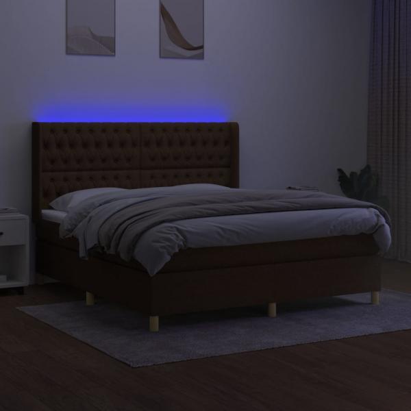 Boxspringbett mit Matratze & LED Dunkelbraun 180x200 cm Stoff