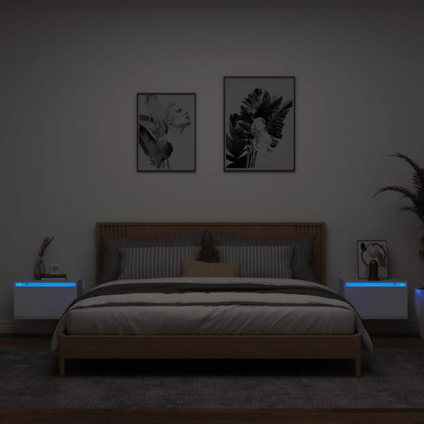 ARDEBO.de - Wand-Nachttische mit LED-Leuchten 2 Stk. Weiß