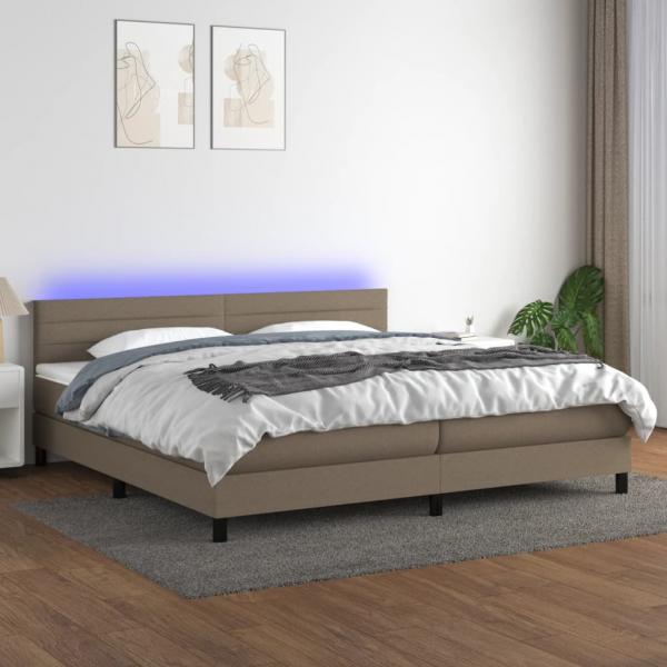 ARDEBO.de - Boxspringbett mit Matratze & LED Taupe 200x200 cm Stoff