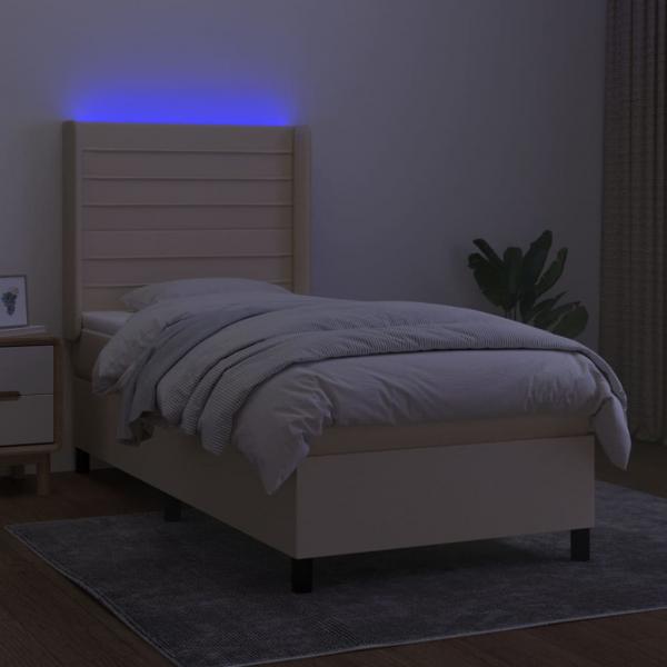 Boxspringbett mit Matratze & LED Creme 90x200 cm Stoff