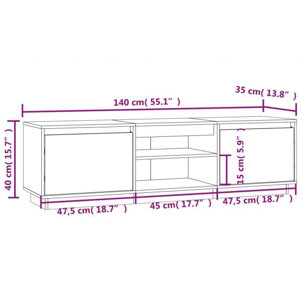 TV-Schrank Weiß 140x35x40 cm Massivholz Kiefer