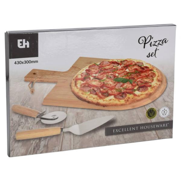 Excellent Houseware 3-tlg. Pizza-Schneidebrett Set 43x30 cm Bambus