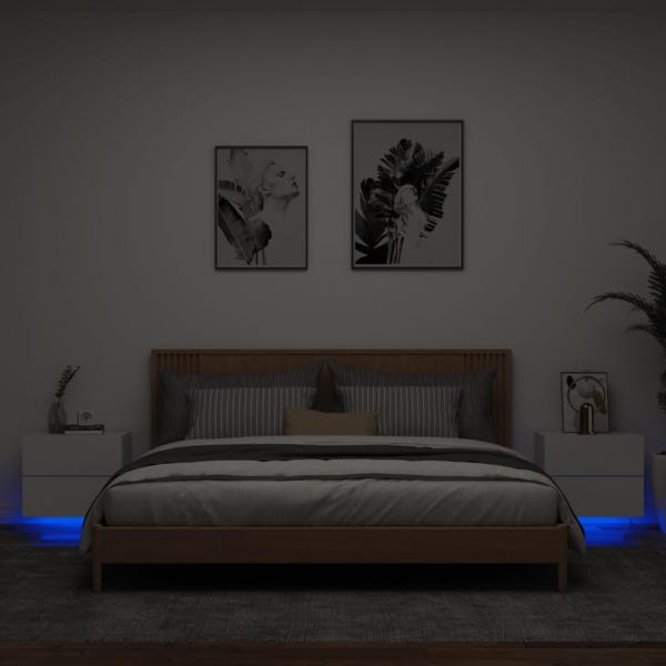 ARDEBO.de - Wand-Nachttische mit LED-Leuchten 2 Stk. Weiß