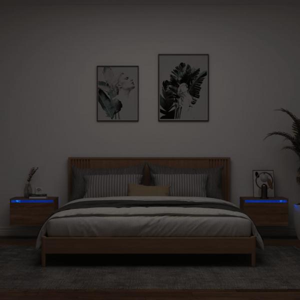 ARDEBO.de - Wand-Nachttische mit LED-Leuchten 2 Stk. Braun Eichen-Optik