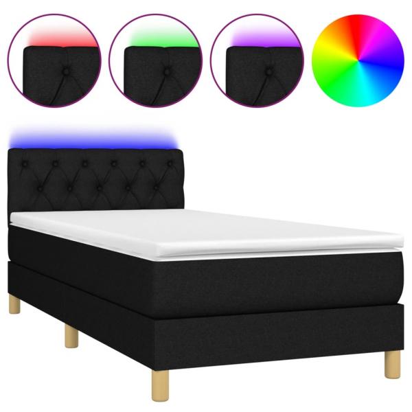 Boxspringbett mit Matratze & LED Schwarz 80x200 cm Stoff