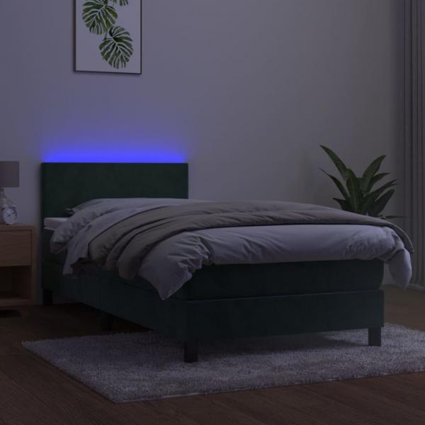 Boxspringbett mit Matratze & LED Dunkelgrün 90x200 cm Samt