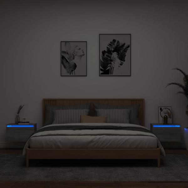 ARDEBO.de - Wand-Nachttische mit LED-Leuchten 2 Stk. Grau Sonoma