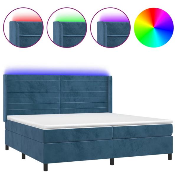 Boxspringbett mit Matratze & LED Dunkelblau 200x200 cm Samt