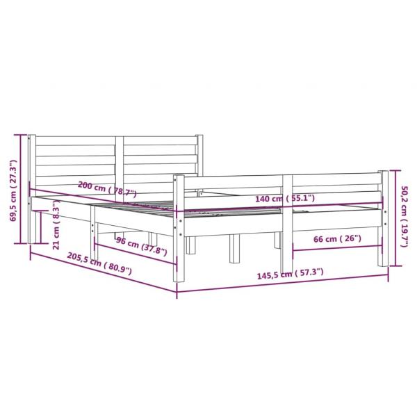 Massivholzbett Grau 140x200 cm