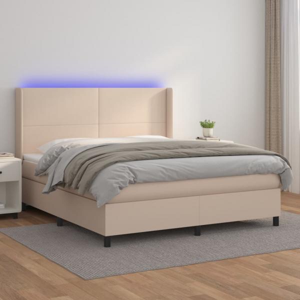 ARDEBO.de - Boxspringbett mit Matratze & LED Cappuccino-Braun 160x200cm