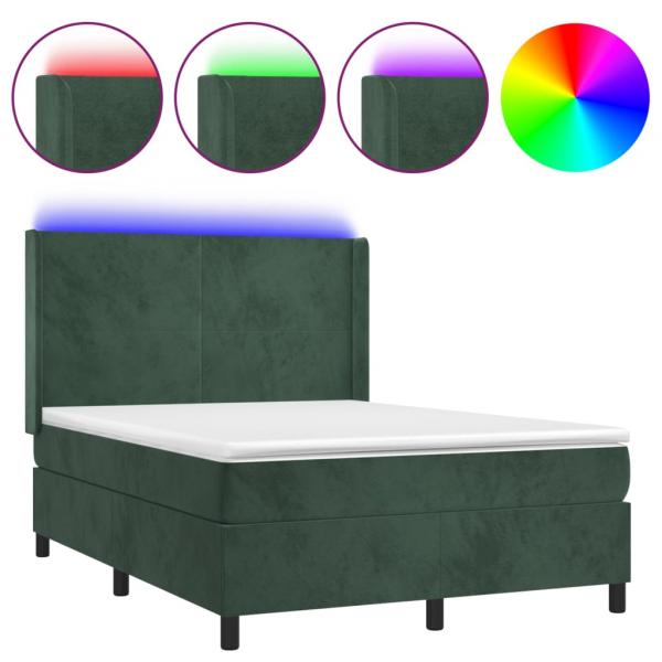 Boxspringbett mit Matratze & LED Dunkelgrün 140x190 cm Samt