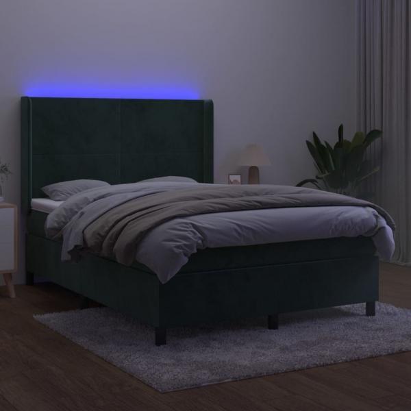 Boxspringbett mit Matratze & LED Dunkelgrün 140x190 cm Samt