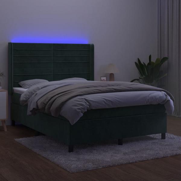 Boxspringbett mit Matratze & LED Dunkelgrün 140x190 cm Samt