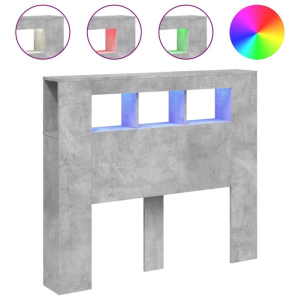 LED-Kopfteil Betongrau 120x18,5x103,5 cm Holzwerkstoff