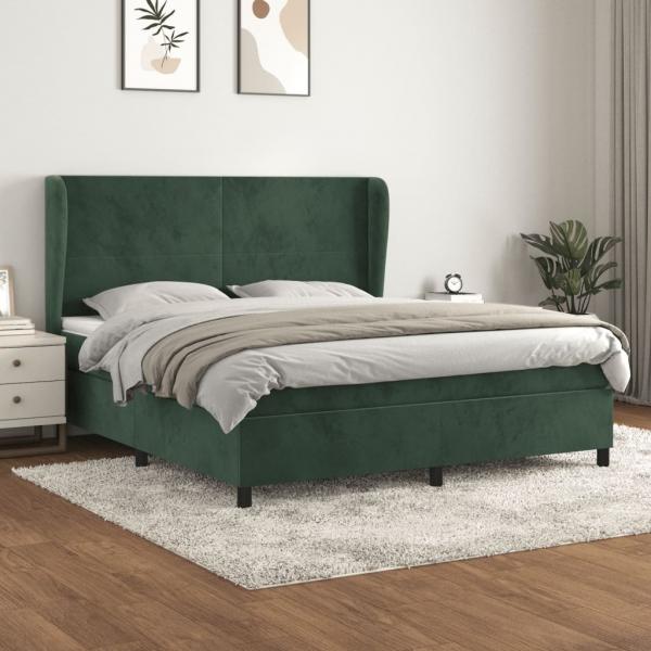 ARDEBO.de - Boxspringbett mit Matratze Dunkelgrün 160x200 cm Samt