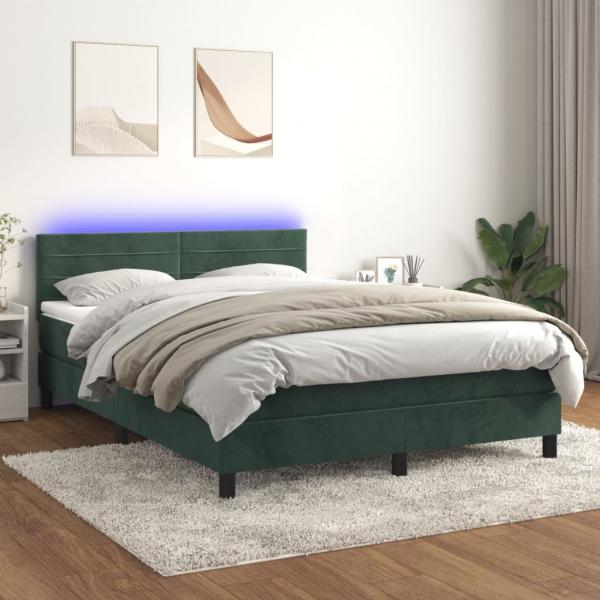 ARDEBO.de - Boxspringbett mit Matratze & LED Dunkelgrün 140x190 cm Samt