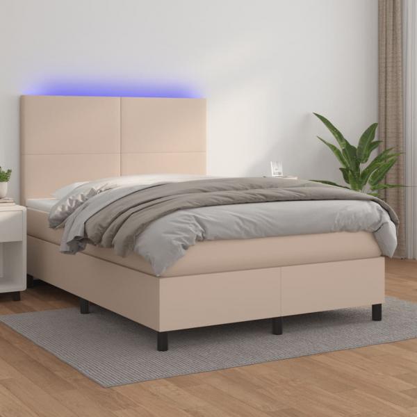 ARDEBO.de - Boxspringbett mit Matratze & LED Cappuccino-Braun 140x200cm