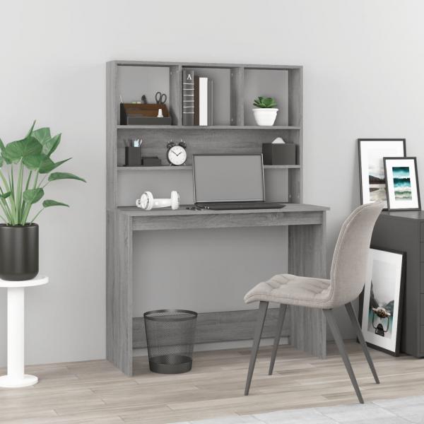 ARDEBO.de - Schreibtisch mit Regal Grau Sonoma 102x45x148 cm Holzwerkstoff