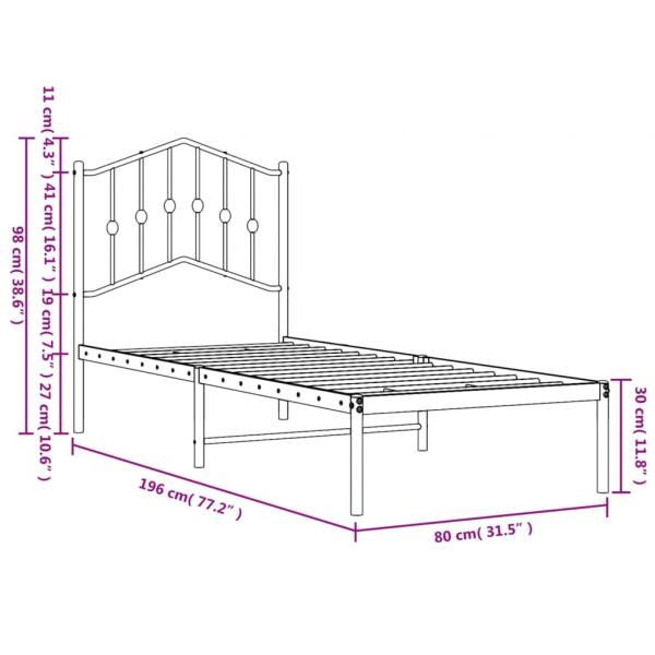 Bettgestell mit Kopfteil Metall Schwarz 75x190 cm