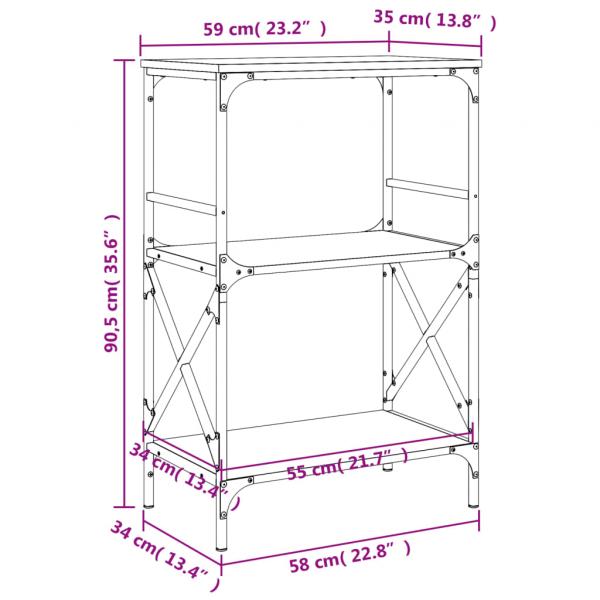 Bücherregal 3 Böden Braun Eiche 59x35x90,5 cm Holzwerkstoff