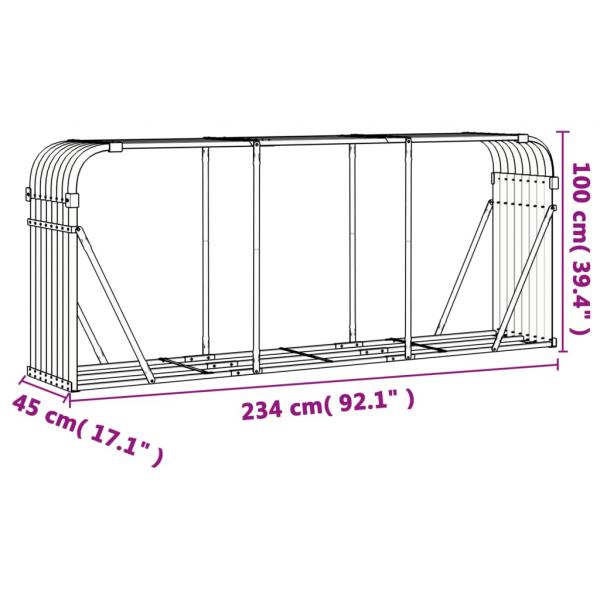 Kaminholzunterstand Braun 234x45x100 cm Verzinkter Stahl