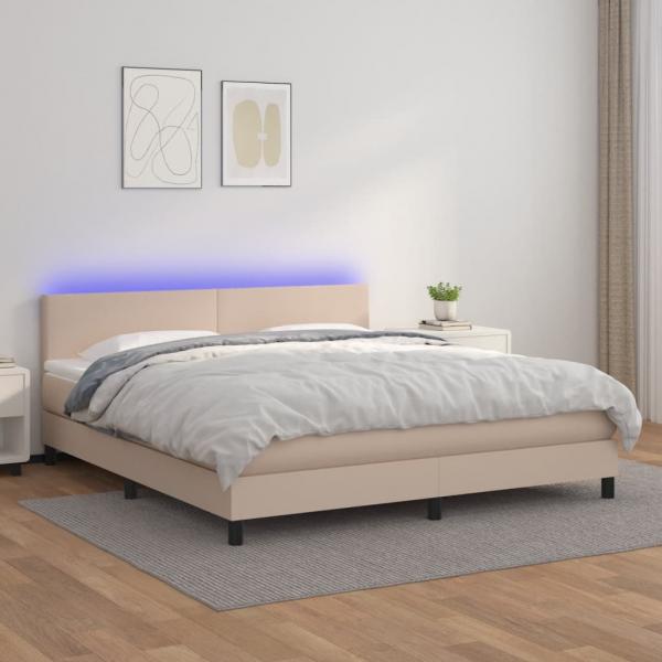 ARDEBO.de - Boxspringbett mit Matratze & LED Cappuccino-Braun 160x200cm