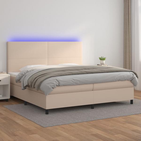 ARDEBO.de - Boxspringbett mit Matratze & LED Cappuccino-Braun 200x200cm