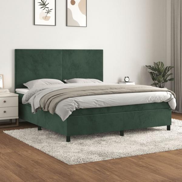 ARDEBO.de - Boxspringbett mit Matratze Dunkelgrün 160x200 cm Samt