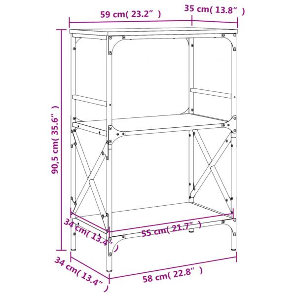 Bücherregal 3 Böden Schwarz 59x35x90,5 cm Holzwerkstoff