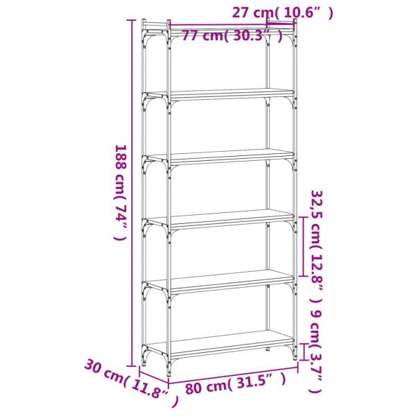 Bücherregal 6 Böden Braun Eiche-Optik 80x30x188cm Holzwerkstoff