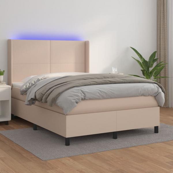 ARDEBO.de - Boxspringbett mit Matratze & LED Cappuccino-Braun 140x200cm