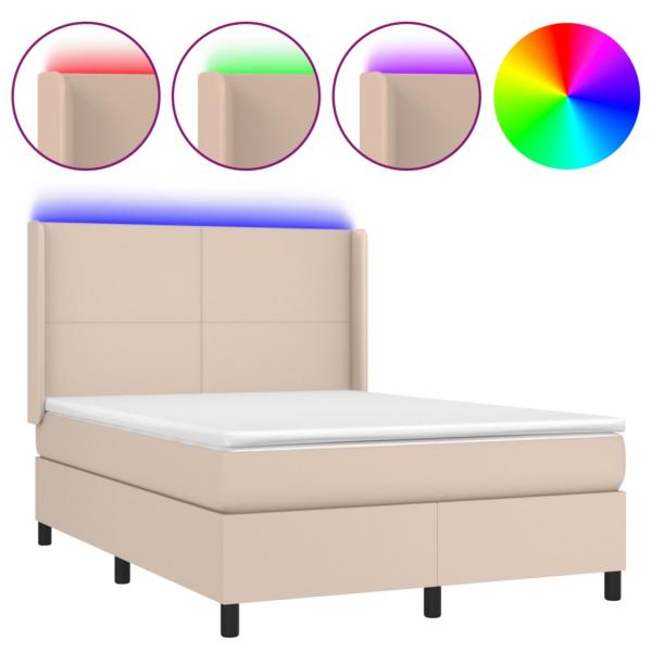 Boxspringbett mit Matratze & LED Cappuccino-Braun 140x200cm