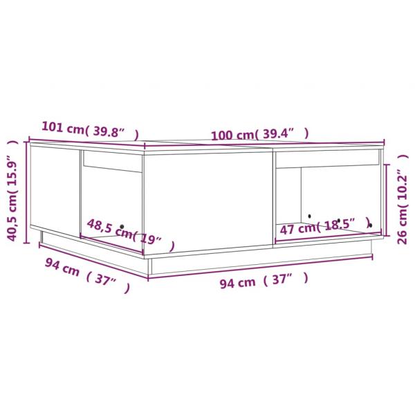 Couchtisch Schwarz 100x101x40,5 cm Massivholz Kiefer