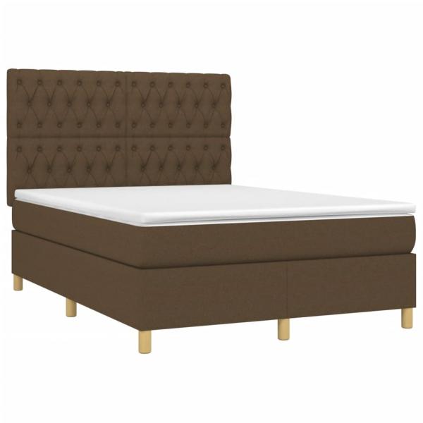 Boxspringbett mit Matratze & LED Dunkelbraun 140x200 cm Stoff