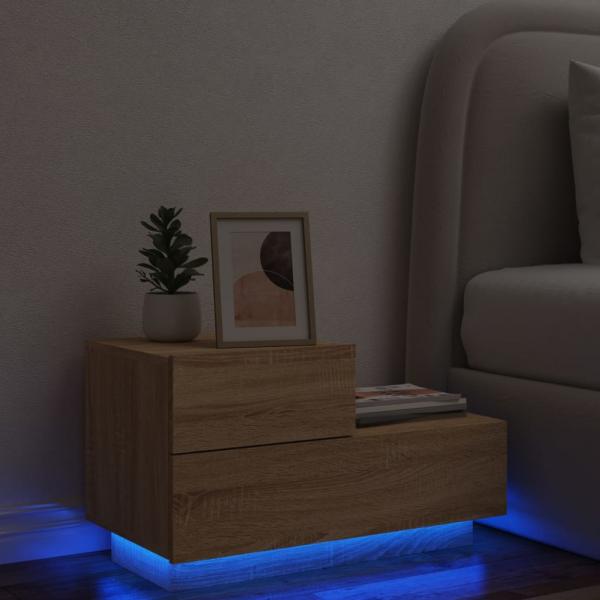 ARDEBO.de - Nachttisch mit LED-Leuchten Sonoma-Eiche 70x36x40,5 cm