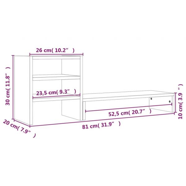 Monitorständer Grau 81x20x30 cm Massivholz Kiefer