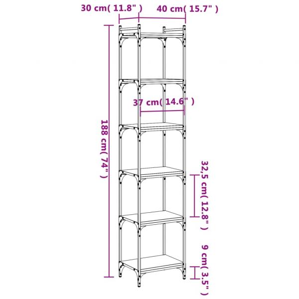 Bücherregal 6 Böden Räuchereiche 40x30x188 cm Holzwerkstoff