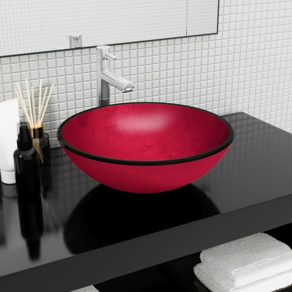 ARDEBO.de - Waschbecken Hartglas 42x14 cm Rot