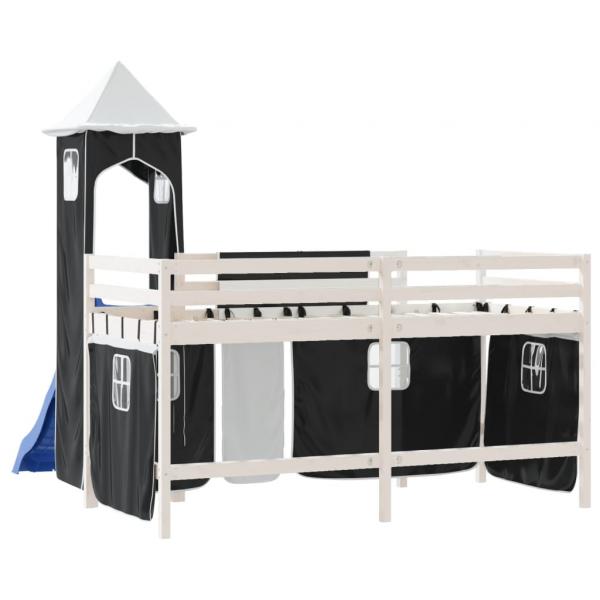 Kinderhochbett mit Turm Weiß & Schwarz 90x200 cm Kiefernholz