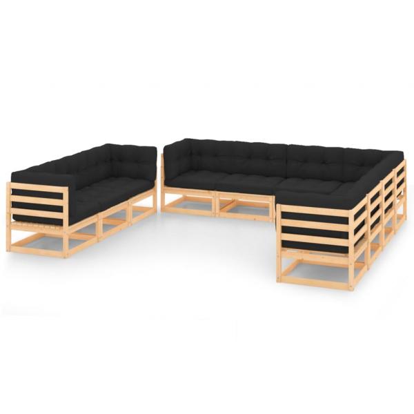 ARDEBO.de - 10-tlg. Garten-Lounge-Set mit Kissen Massivholz Kiefer