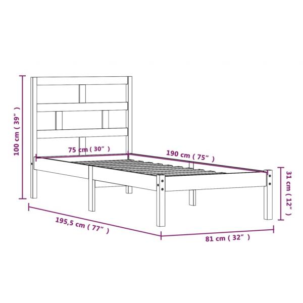 Massivholzbett Schwarz 75x190 cm