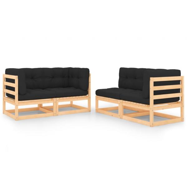 ARDEBO.de - 4-tlg. Garten-Lounge-Set mit Kissen Massivholz Kiefer