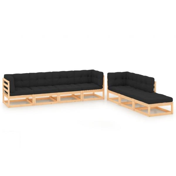 ARDEBO.de - 7-tlg. Garten-Lounge-Set mit Kissen Massivholz Kiefer