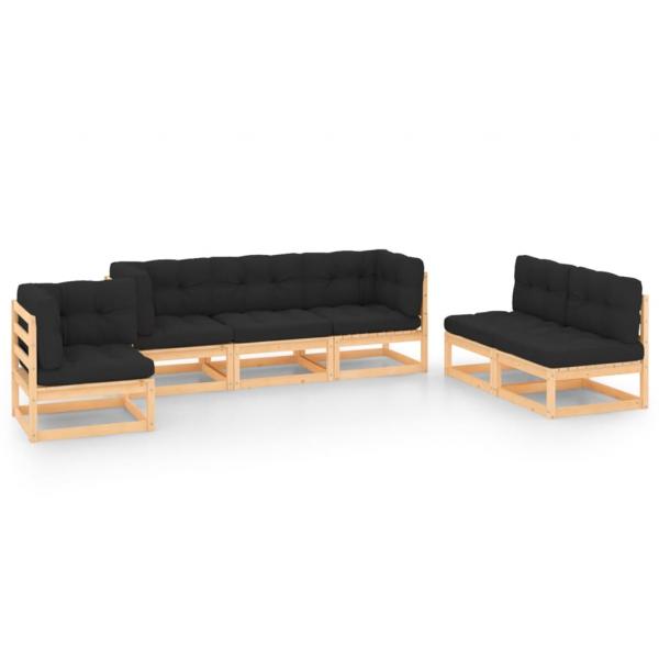 ARDEBO.de - 6-tlg. Garten-Lounge-Set mit Kissen Massivholz Kiefer