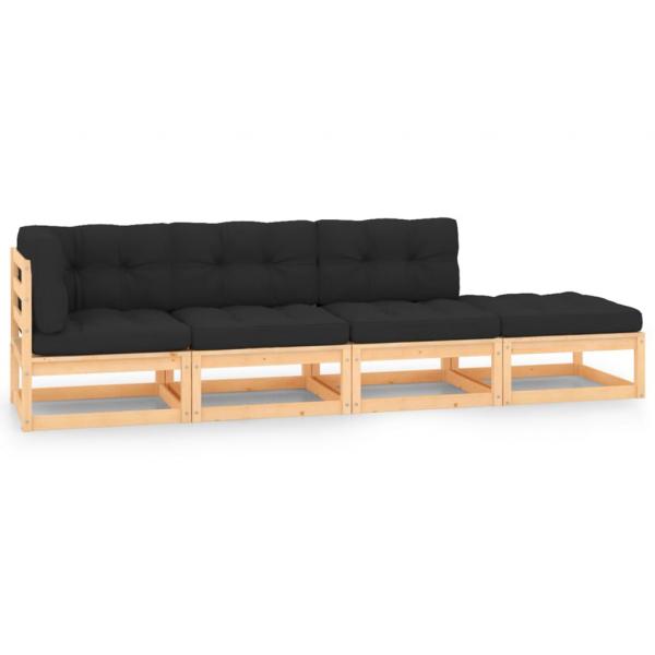 ARDEBO.de - 4-tlg. Garten-Lounge-Set mit Kissen Massivholz Kiefer