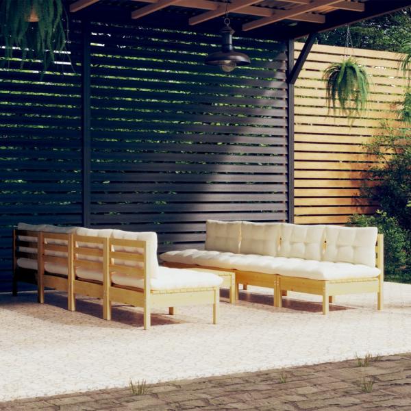 ARDEBO.de - 9-tlg. Garten-Lounge-Set mit Creme Kissen Massivholz Kiefer