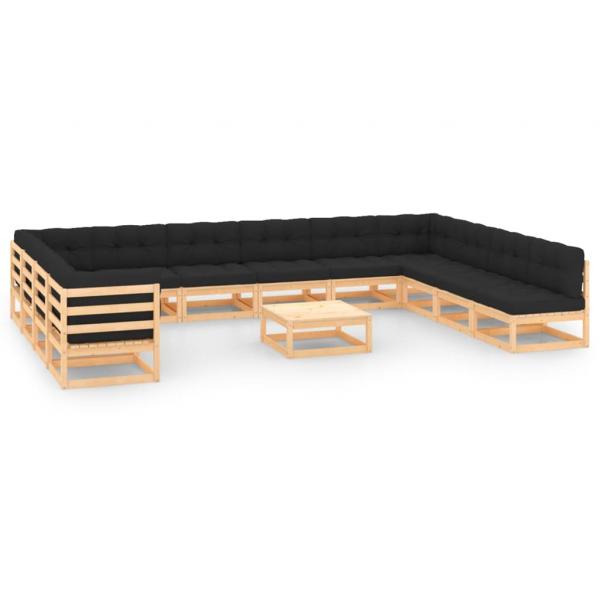 ARDEBO.de - 13-tlg. Garten-Lounge-Set mit Kissen Massivholz Kiefer