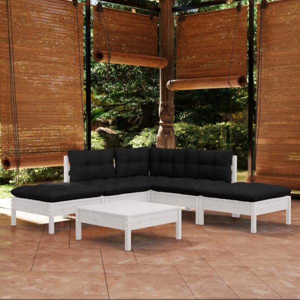 ARDEBO.de - 6-tlg. Garten-Lounge-Set mit Kissen Weiß Kiefernholz