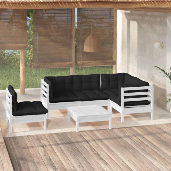 ARDEBO.de - 6-tlg. Garten-Lounge-Set mit Kissen Weiß Kiefernholz